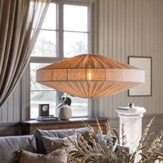 Beżowa lampa wisząca elipsa lniana Alba